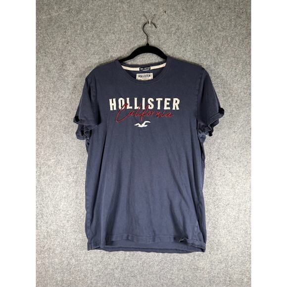 Hollister Shirt Men Medium Short Sleeve Blue Spell Out Preppy Academia Californi - Picture 1 of 6